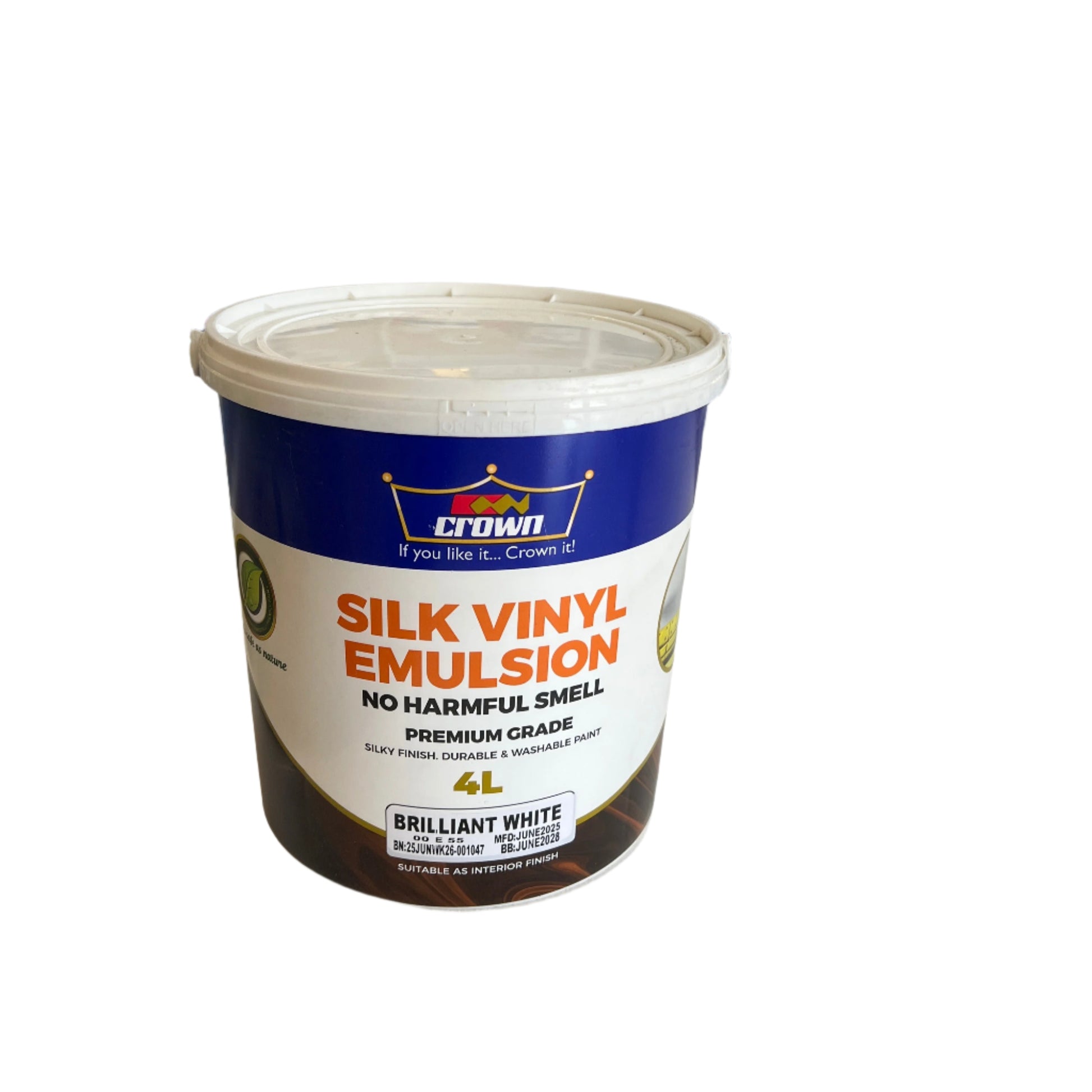 CROWN SILK VINYL EMULSION PAINT - BRILLIANT WHITE - 4L 