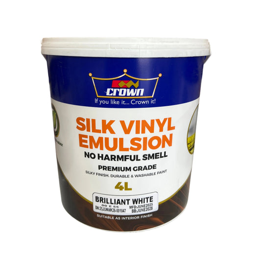 CROWN SILK VINYL EMULSION PAINT - BRILLIANT WHITE - 4L