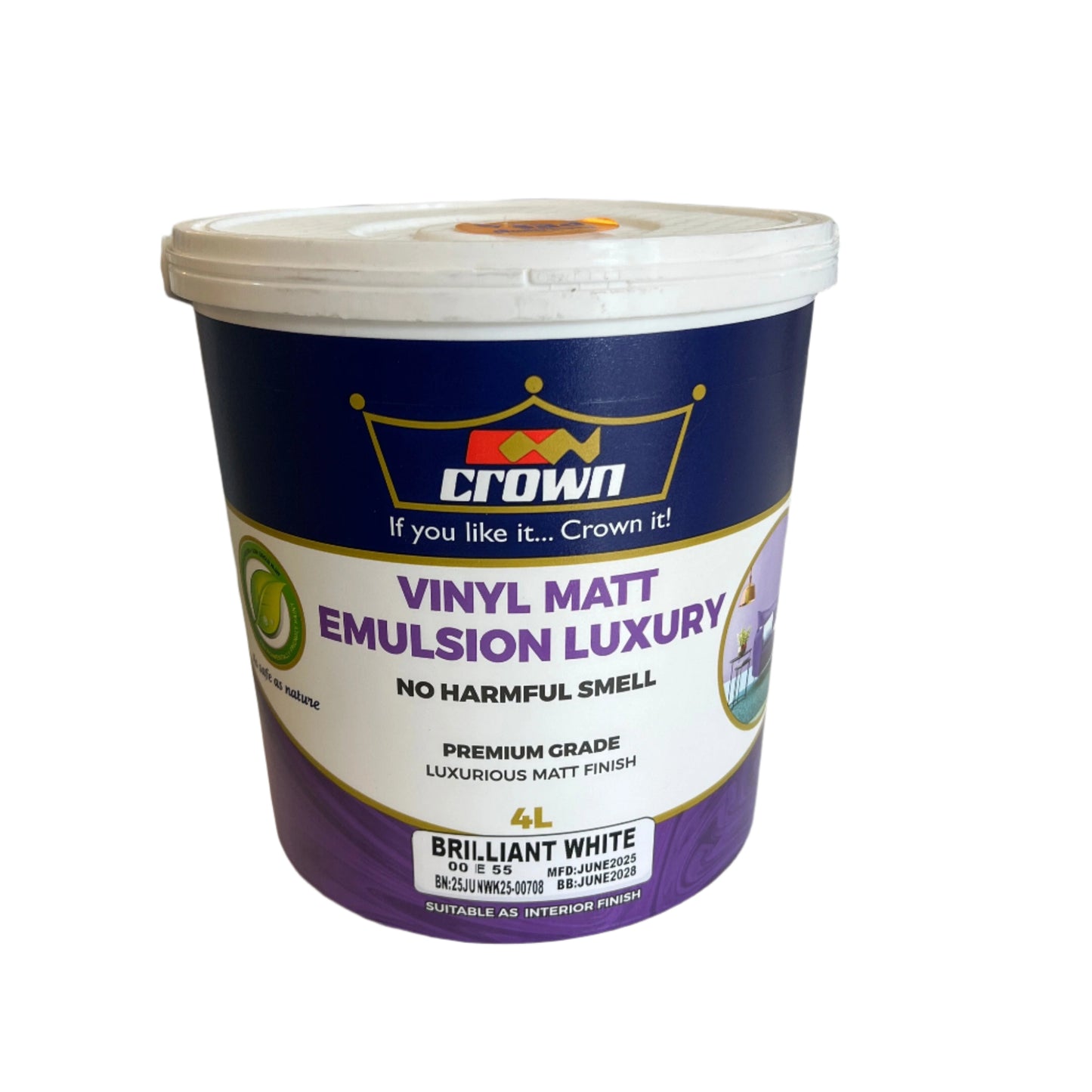 CROWN VINYL MATT EMULSION LUXURY - BRILLIANT WHITE - 4L