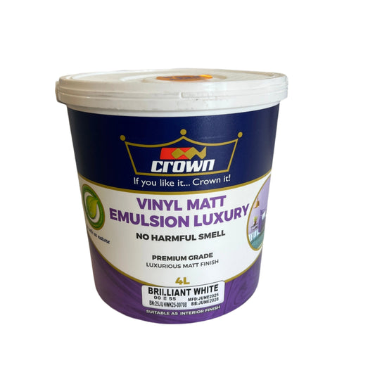 CROWN VINYL MATT EMULSION LUXURY - BRILLIANT WHITE - 4L