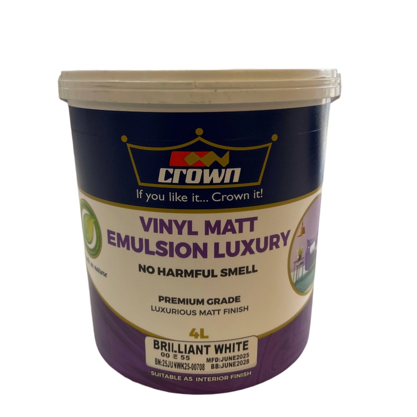 CROWN VINYL MATT EMULSION LUXURY - BRILLIANT WHITE - 4L