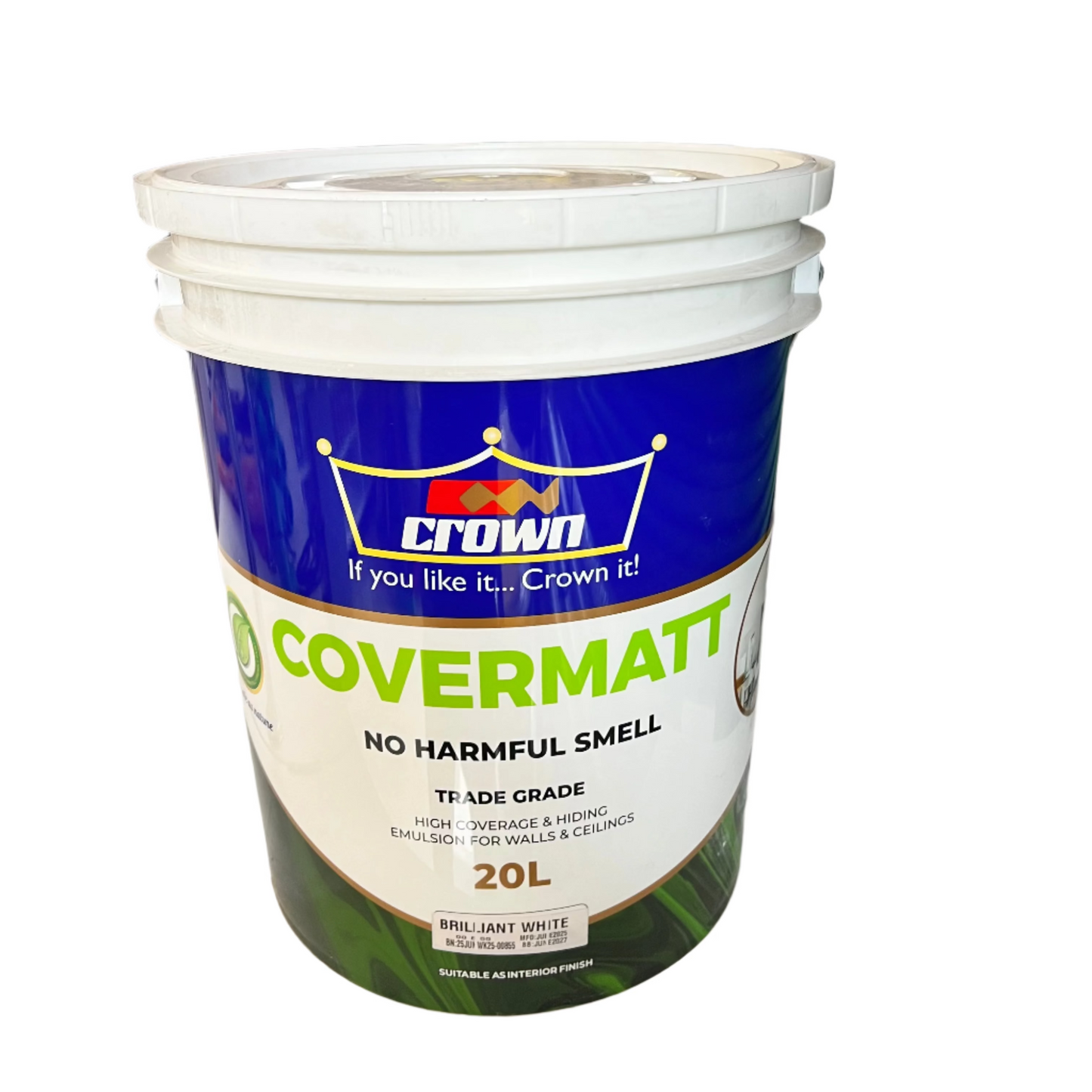 CROWN COVERMATT PAINT - BRILLIANT WHITE - 20L